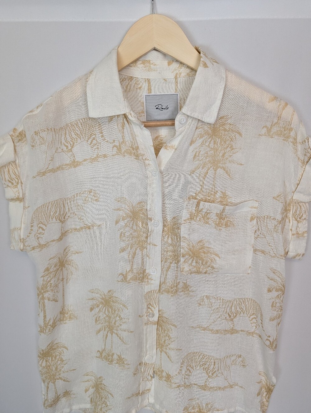 Rails Whitney Linen Shirt Palm Tree Wild Bengal Tigers - Picture 4 of 7